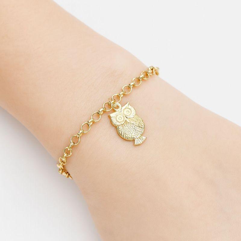 Pulseira com Pingente Coruja 16cm + 5cm Banhada a Ouro 18k