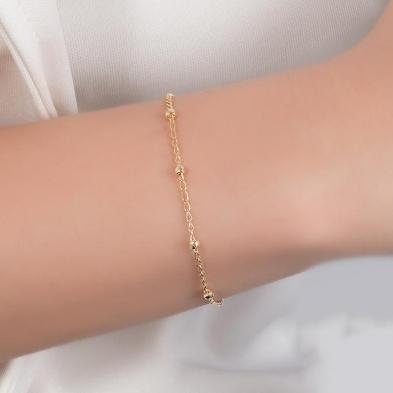 Pulseira Dourada com Bolinhas 18cm + 5cm Banhada a Ouro 18k