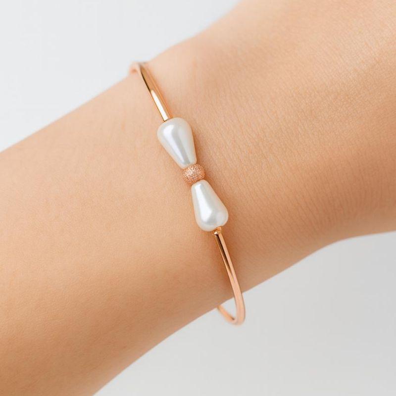 Pulseira Rose Laço de Pérola 17cm Banhado no Ouro 18k