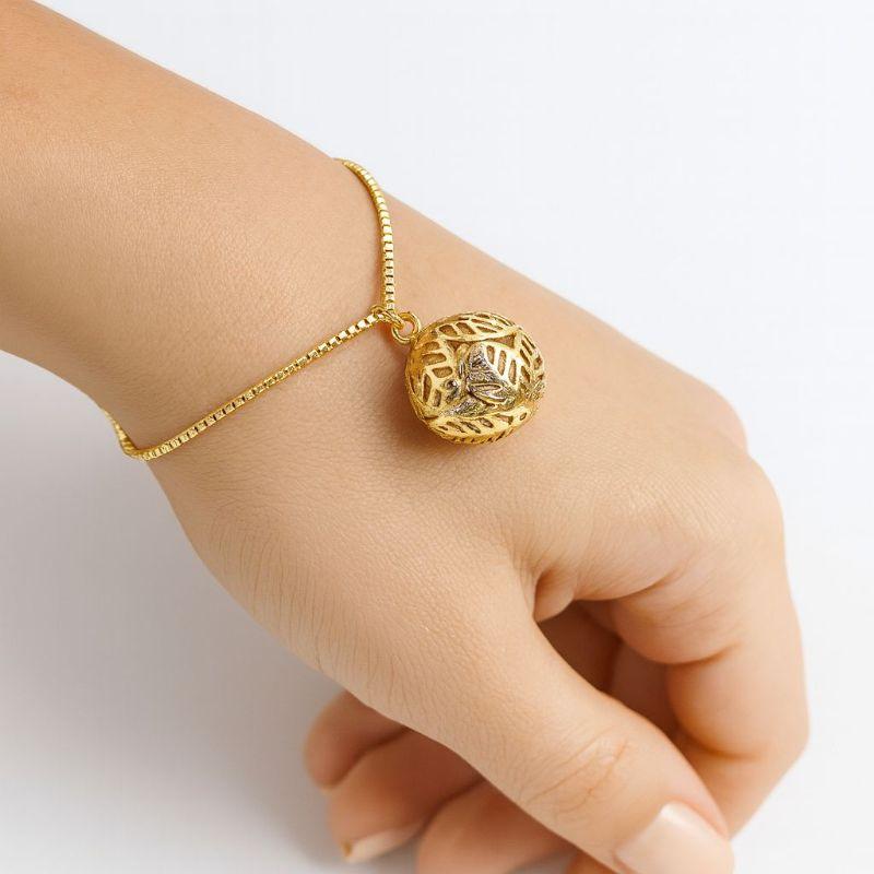 Pulseira Veneziana com Bola 10mm Vazada e Um Cristal Dentro 17cm+5cm Banhada a Ouro 18k