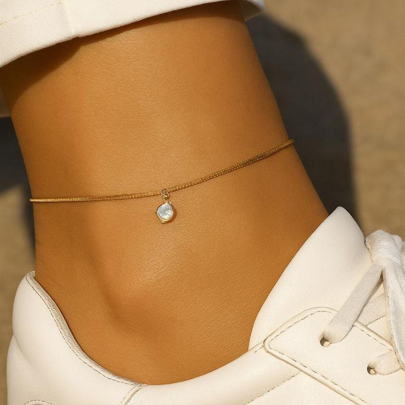 Tornozeleira Veneziana com Uma Pingente de Zircônia 21cm + 5cm Extensor Banhada a Ouro 18k