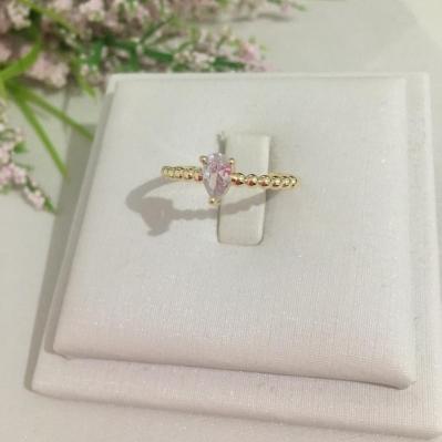 Anel Solitário Gota com Aro Bolinha  Banhado a Ouro 18k