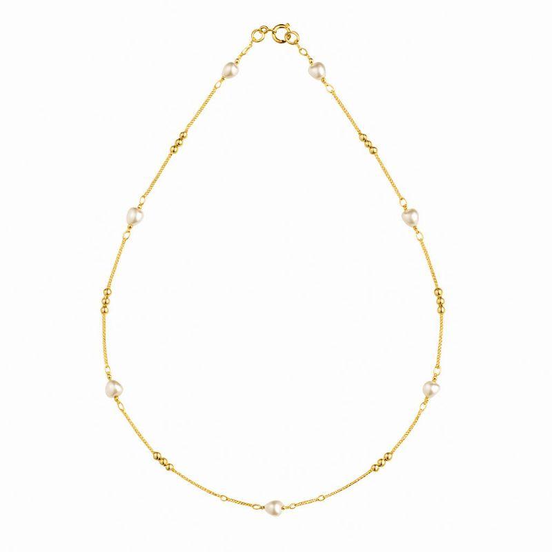 Colar Grume com 3 Bolinhas Lisa e Pérola Coração 45cm Banhado a Ouro 18k