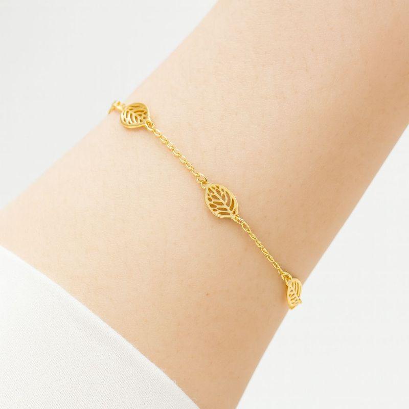 Pulseira Cinco Folhas 15cm + 5cm Banhada a Ouro 18k