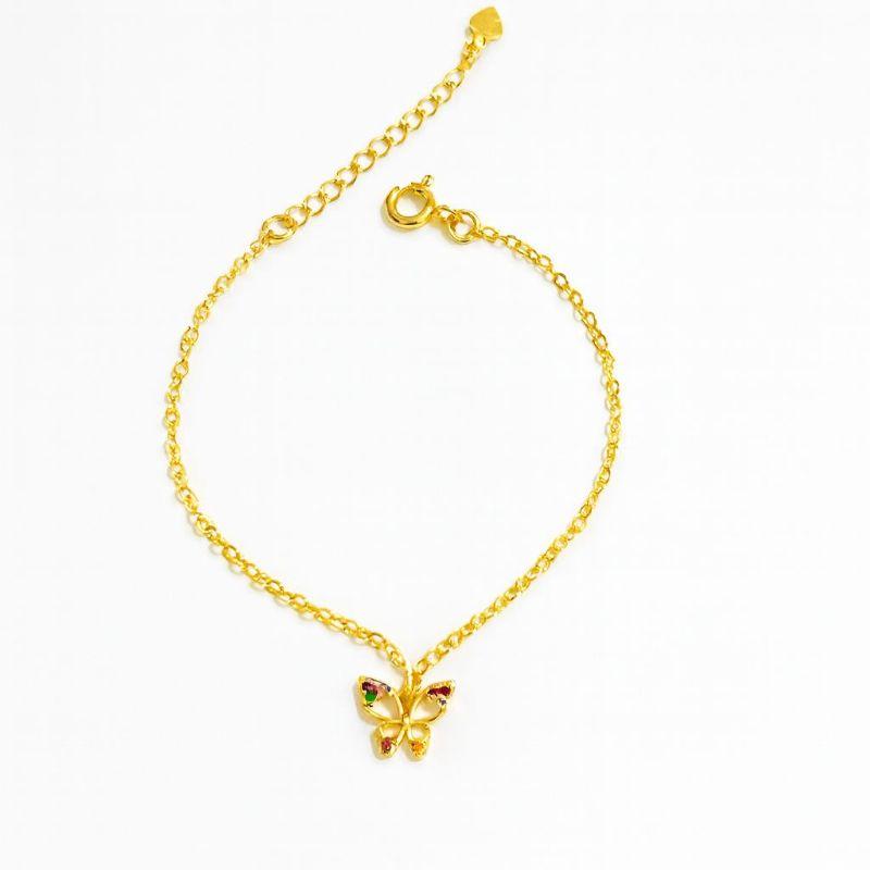 Pulseira Infantil com Pingente Borboleta Cravejada em Micro Zircônias Color 13cm + 3cm Banhada a Ouro 18k