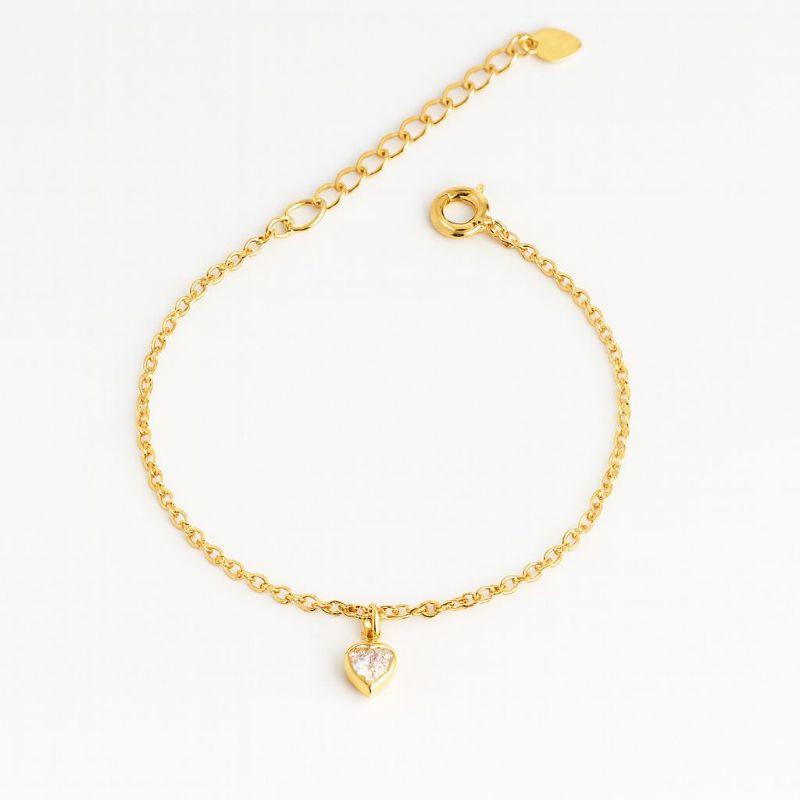 Pulseira Infantil com Pingente Coração Cristal 14cm + 3cm Banhado a Ouro 18k