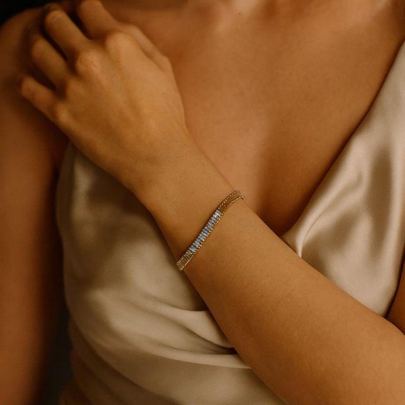 Pulseira Linha Festa com Detalhes Riviera 14cm + 5cm Banhado a Ouro 18k