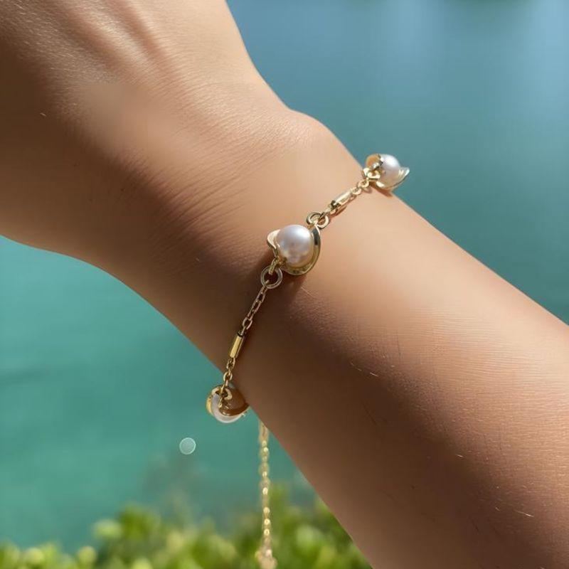 Pulseira Pérola Globinho 15cm + 5cm Banhada a Ouro 18k