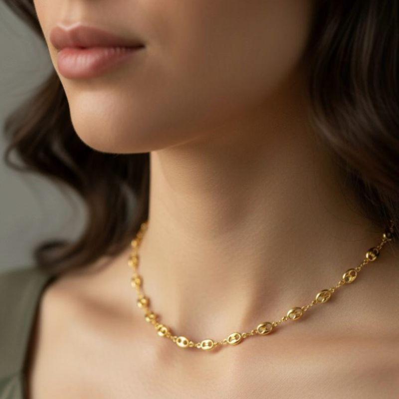 Choker Elos Contemporâneo 30cm + 10cm Extensor Banhado a Ouro 18k