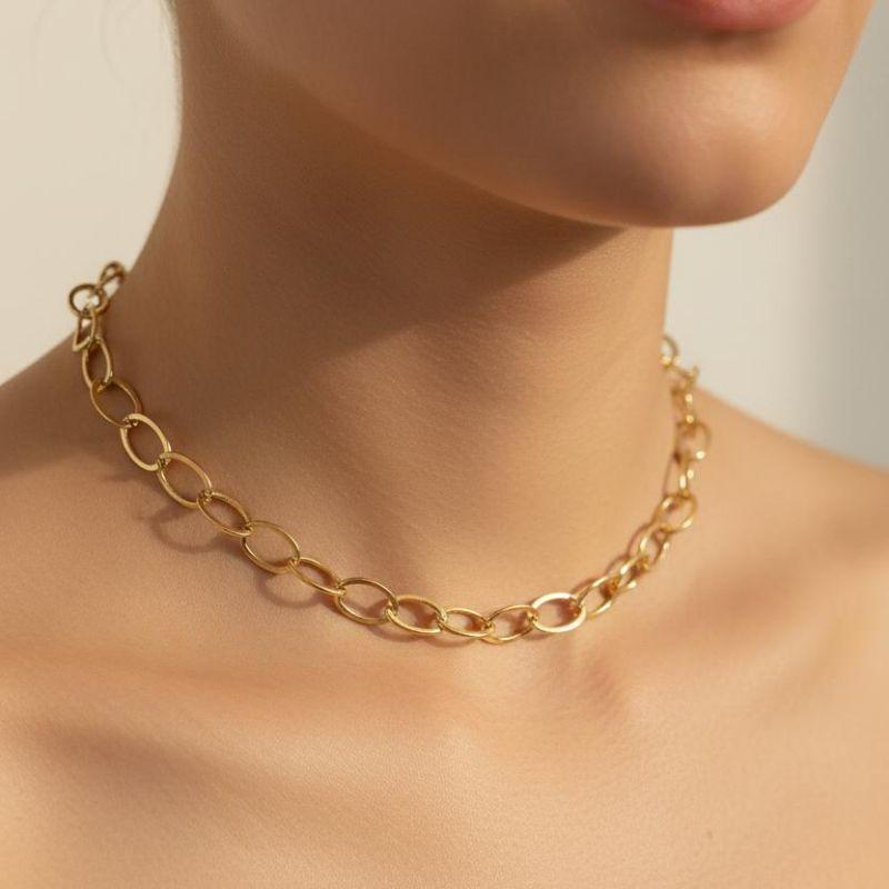 Choker Grumet Grande 32cm + 10cm Extensor Banhado a Ouro 18k