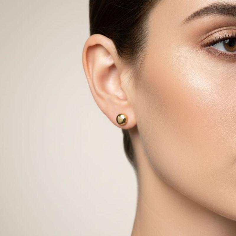 Brinco Botão Liso 8mm Banhado a Ouro 18k