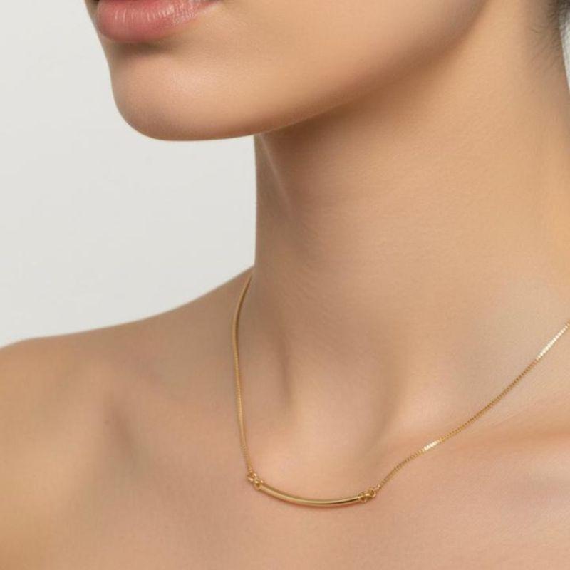 Colar com Detalhe Tubo 45cm + 5cm Banhado a Ouro 18k