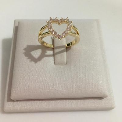 Anel Coração Vazado Cravejado em Zircônia com Dois Aros Banhado a Ouro 18k