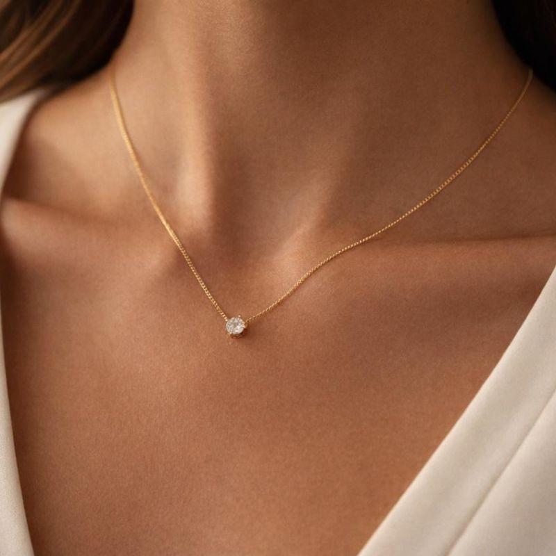 Colar Ponto de Luz com Pedra Zircônia 5mm Cravação com Garras 45cm Banhado a Ouro 18k