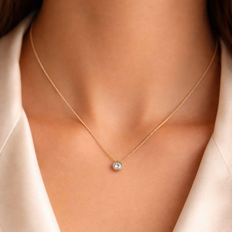 Colar Ponto de Luz Zircônia 5mm Cravação Inglesa 45cm Banhado a Ouro 18k