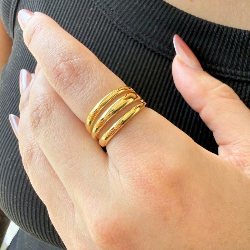 Anel Aro Triplo Liso Banhado a Ouro 18k