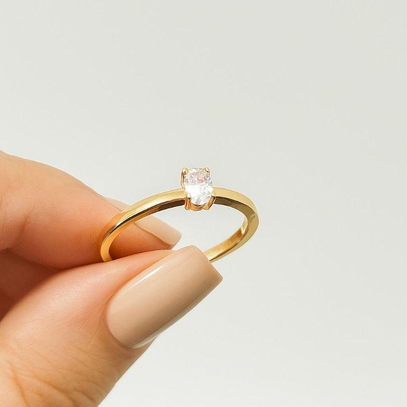 Anel com Pedra Oval Zircônia Banhada a Ouro 18k