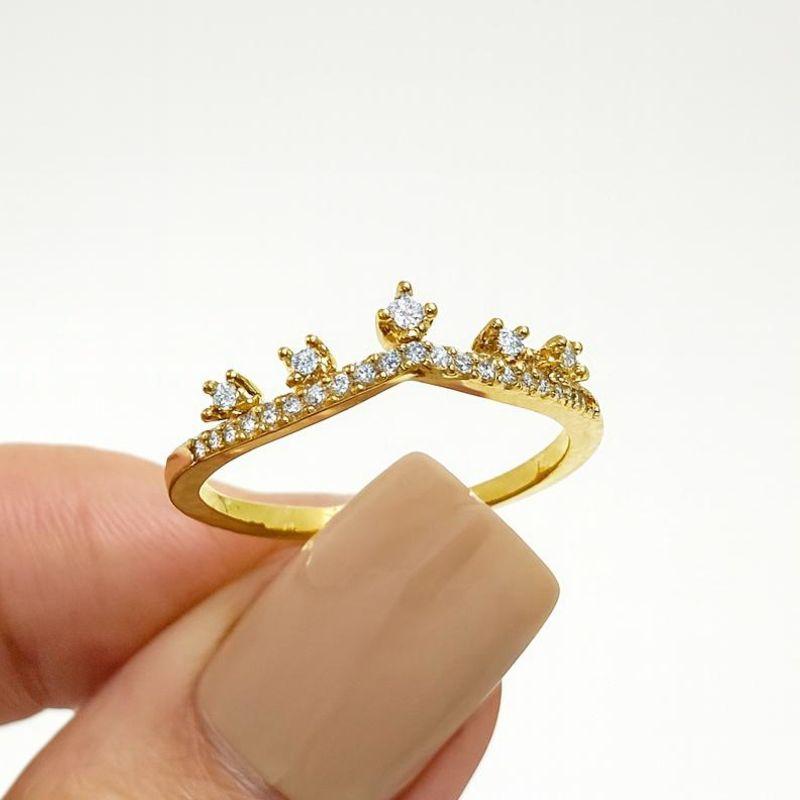 Anel  Coroa Delicada Banhado a Ouro 18k