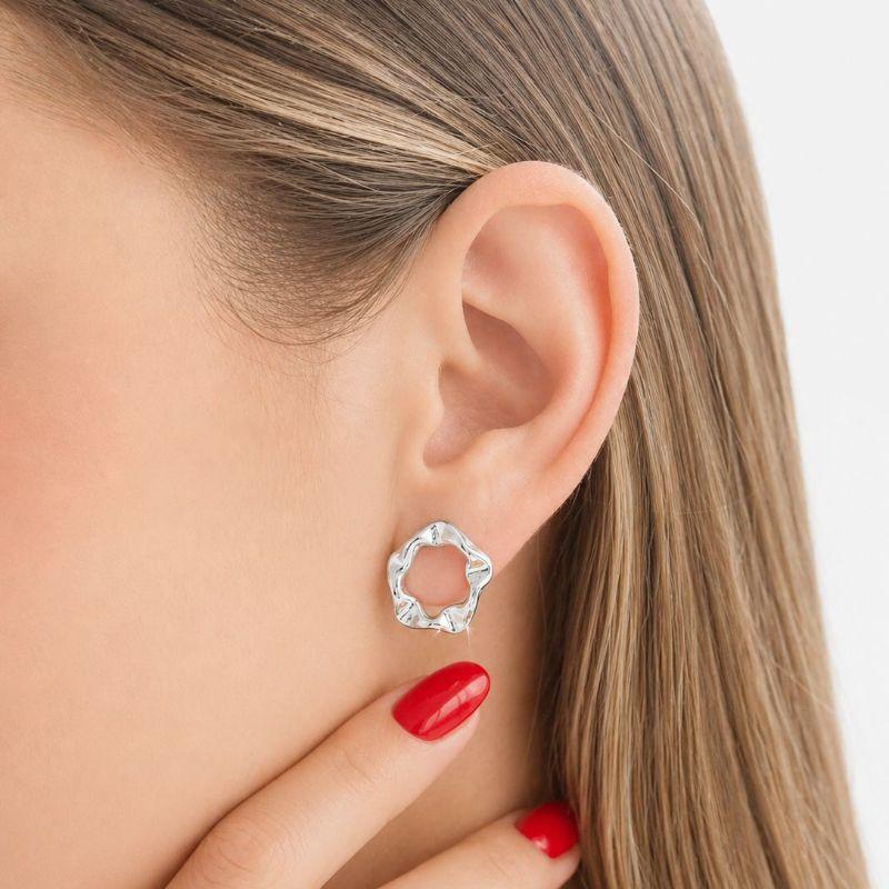 Brinco Circulo Orgânico 15mm Banhado a Ródio Branco