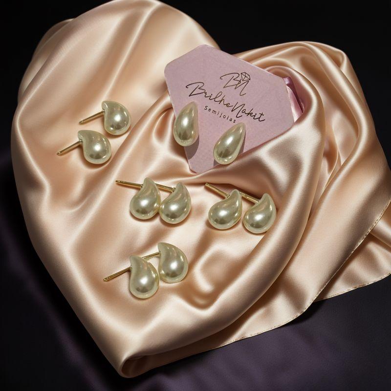 Brinco Gota Pérola 16x7mm Banhada a Ouro 18k