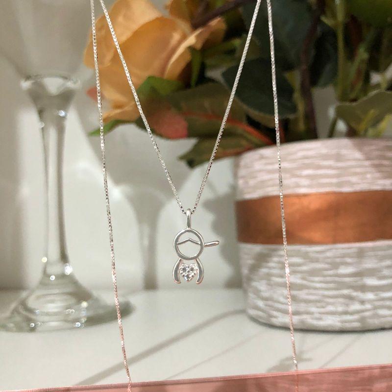 Colar 45cm Menino com Três Zircônias Prata 925