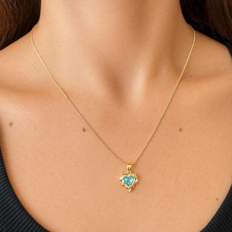 Colar Coração com Formas Orgânicas e Pedra Cristal Azul 45cm Banhado a Ouro 18k