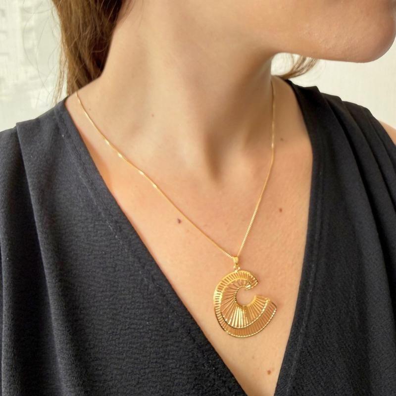 Colar Design Orgânico e Espiralado 45cm Banhado a Ouro 18k