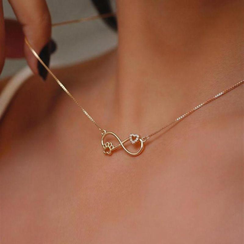 Colar Infinito Com Coração Cravejado e Patinha 45cm + 5cm Banhado a Ouro 18K