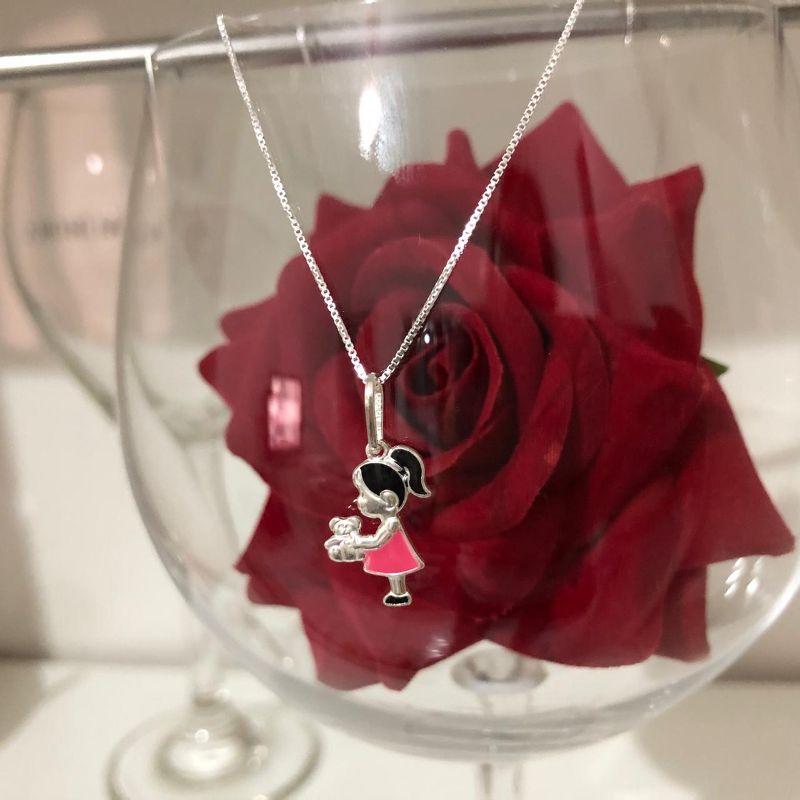 Colar Menina Resinado 45cm Prata 925