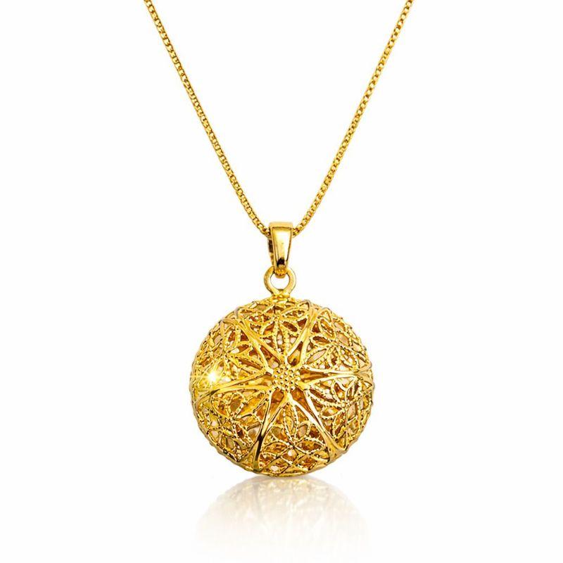 Colar Relicário Redondo Trabalhado 50cm Banhado a Ouro 18k