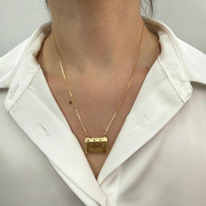 Colar Relicário Envelope 45cm + 5cm Extensor Banhado a Ouro 18k