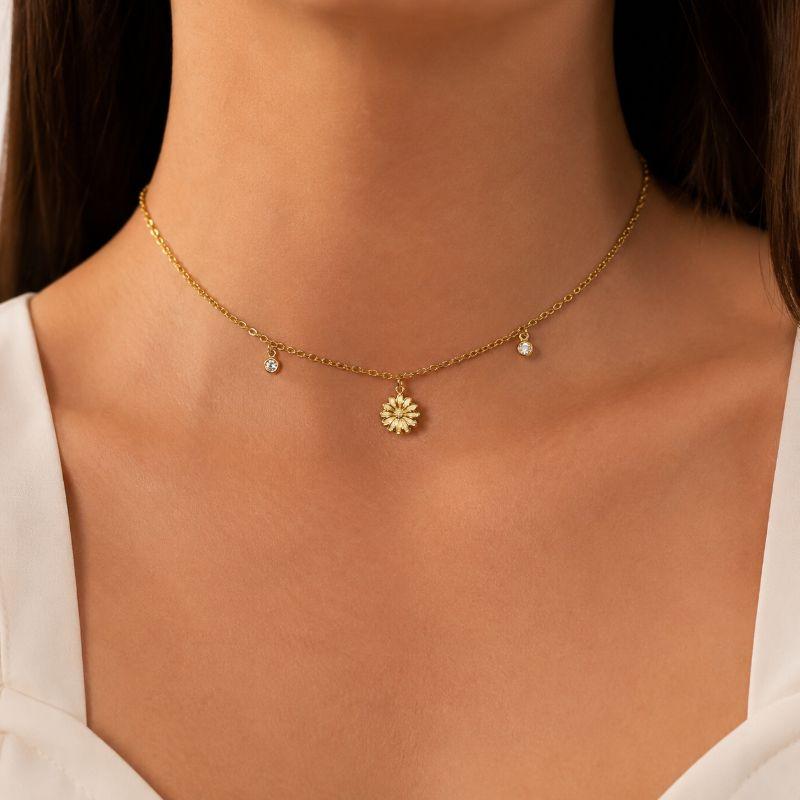 Choker Margarida com Duas Pedrinhas de Zircônia 35cm Banhado a Ouro 18k