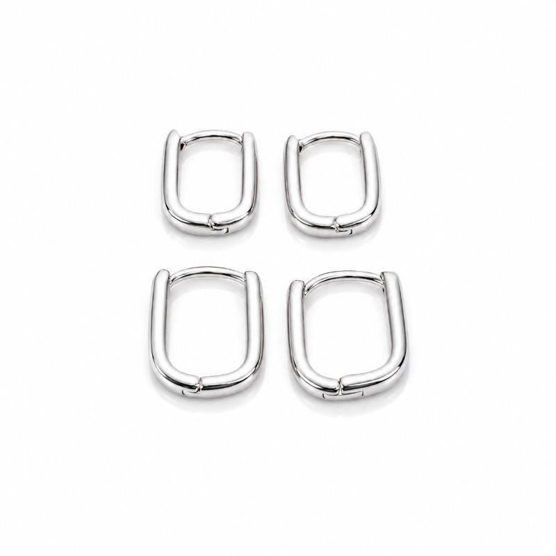 Brinco Argolinha Dupla Oval Banhada a Ródio Branco