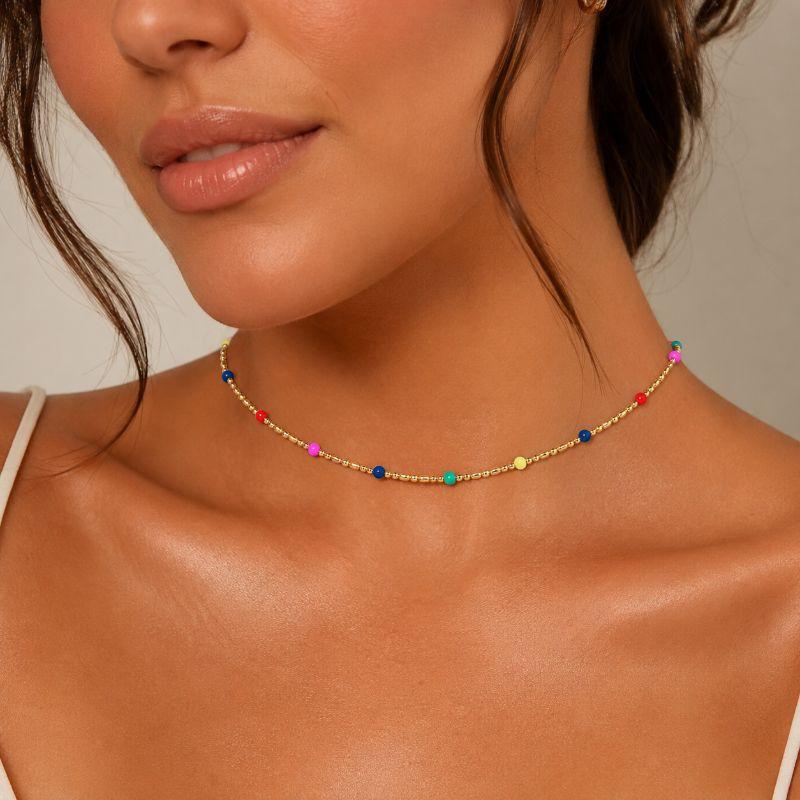 Choker Microbolinhas Coloridas 30cm + 10cm Extensor Banhada a Ouro 18k